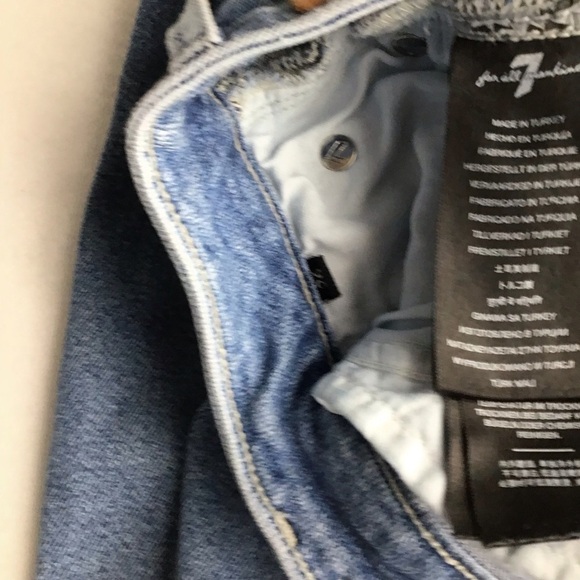 7 For All Mankind The Ultra High Rise Slim Kick Distressed Blue Cropped Jeans - Picture 10 of 14